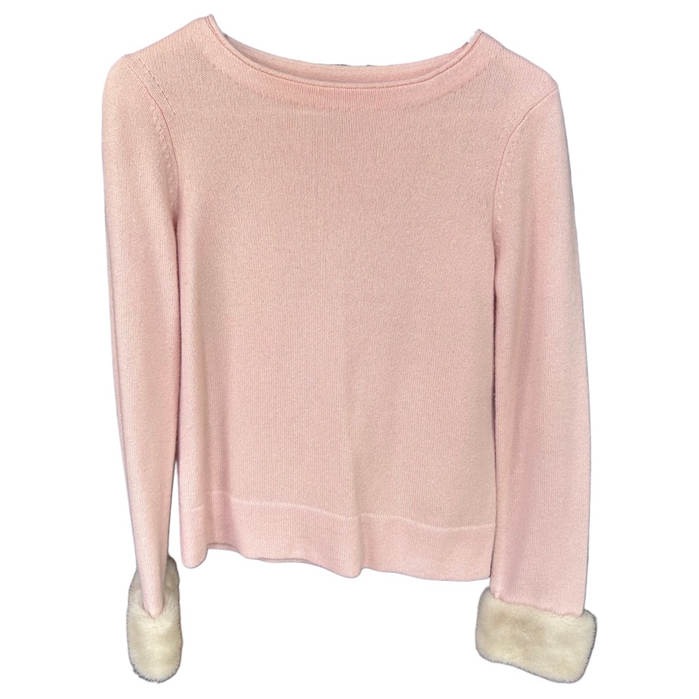 Saks Fifth Avenue Blush Pink Cashmere Sweater with Faux-Fur Cuffs
